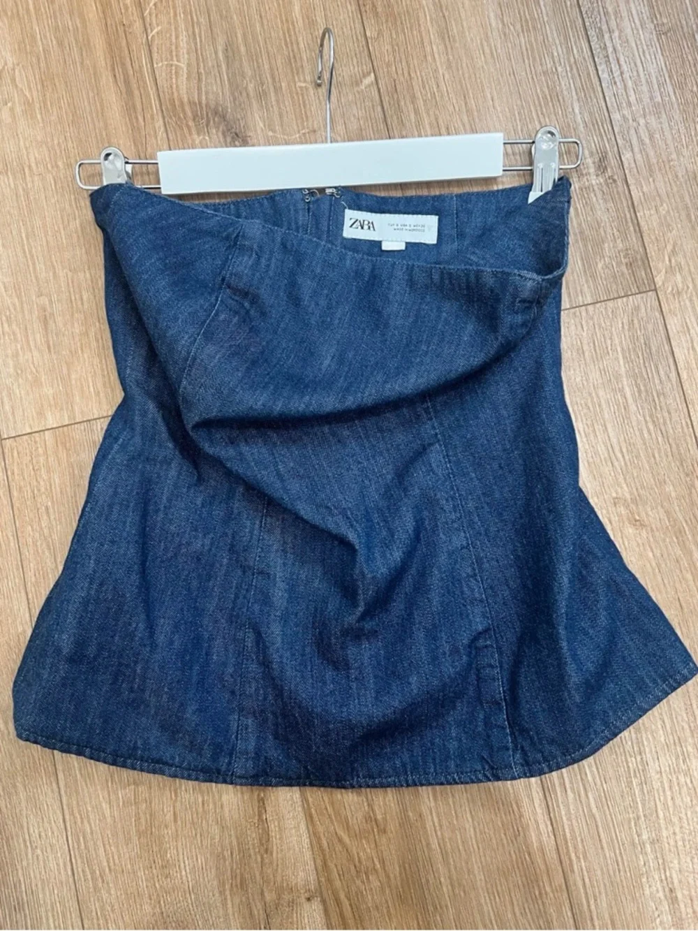 Zara Dark Blue Denim Strapless Crop Top - Picture 2 of 4